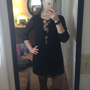 Black lace deep v neck dress